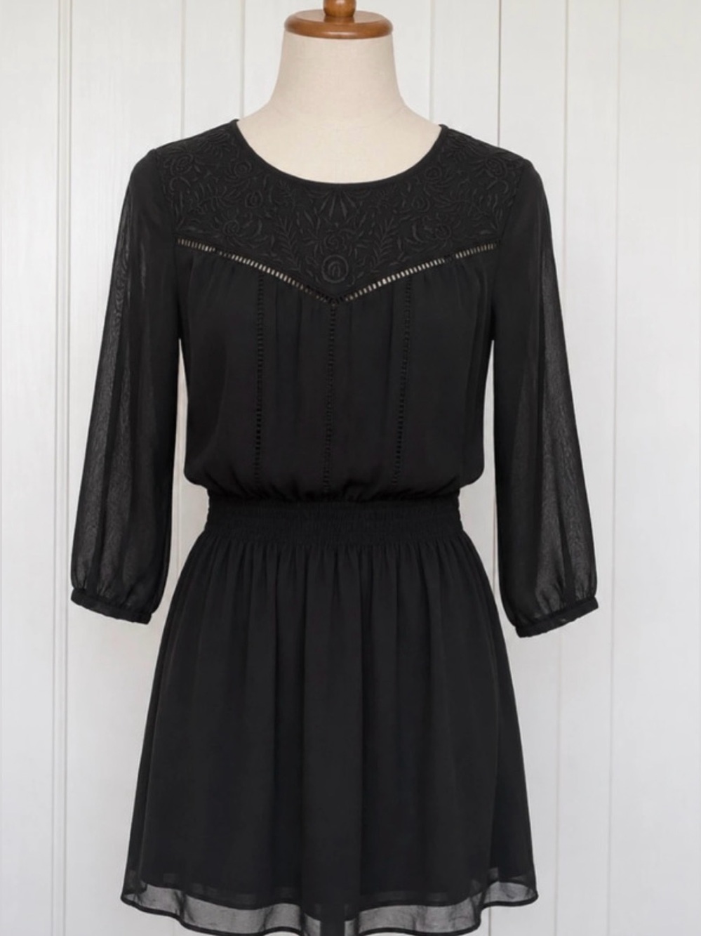 Sam Edelman Black Smocked Waist Chiffon Dress